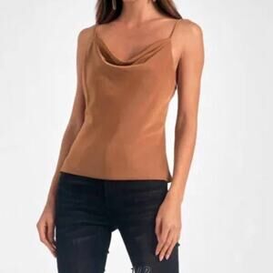 Elan Caramel Brown Sofia Cowl Neck Cami Top Sz M